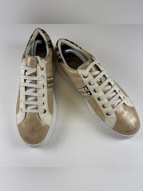 Geox Respira Womens Gold Metallic Animal print Platform Sneakers Size 10.5